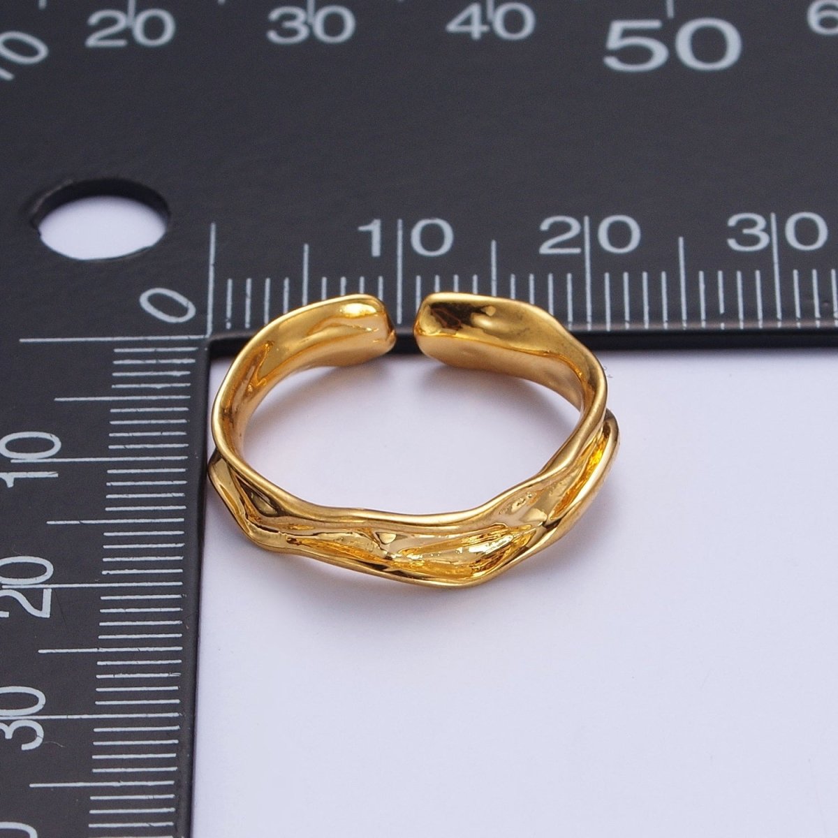 OS 24K Gold Filled Hammered Geometric Adjustable Gold Ring | X-575 - DLUXCA