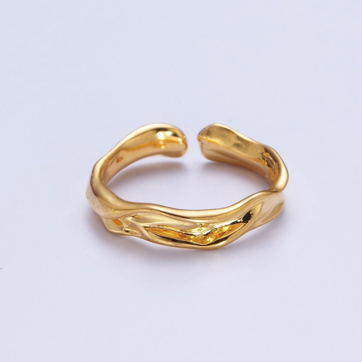 OS 24K Gold Filled Hammered Geometric Adjustable Gold Ring | X-575 - DLUXCA