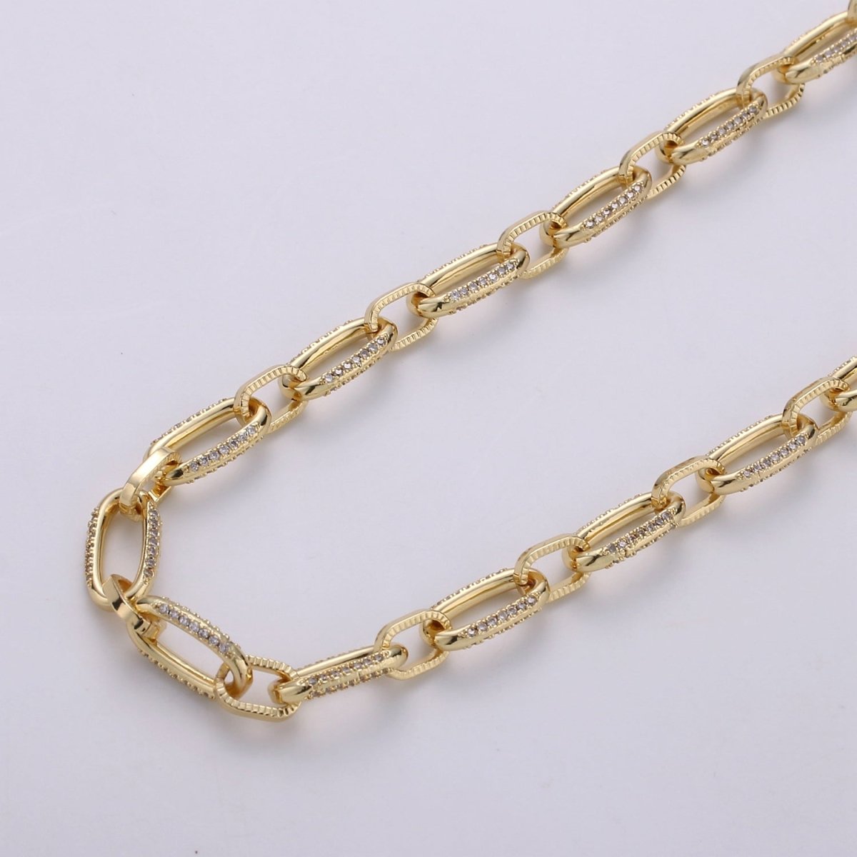 OS 24K Gold Filled Micro Pave Chain CZ CABLE Chain, Specialty Link Chain By Meter, Bold Clear Cubic Chain Chunky Chain Size 7X13mm | ROLL-286 (O-062), ROLL-287 (O-063) Clearance Pricing - DLUXCA