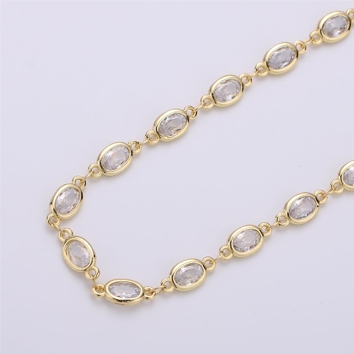 OS 24K Gold Filled Micro Pave CZ Charm Specialty Link Chain by Yard, CZ Charm Size 11X4mm, White Gold Filled DESIGNED Chain | ROLL-113, ROLL-114 Clearance Pricing - DLUXCA