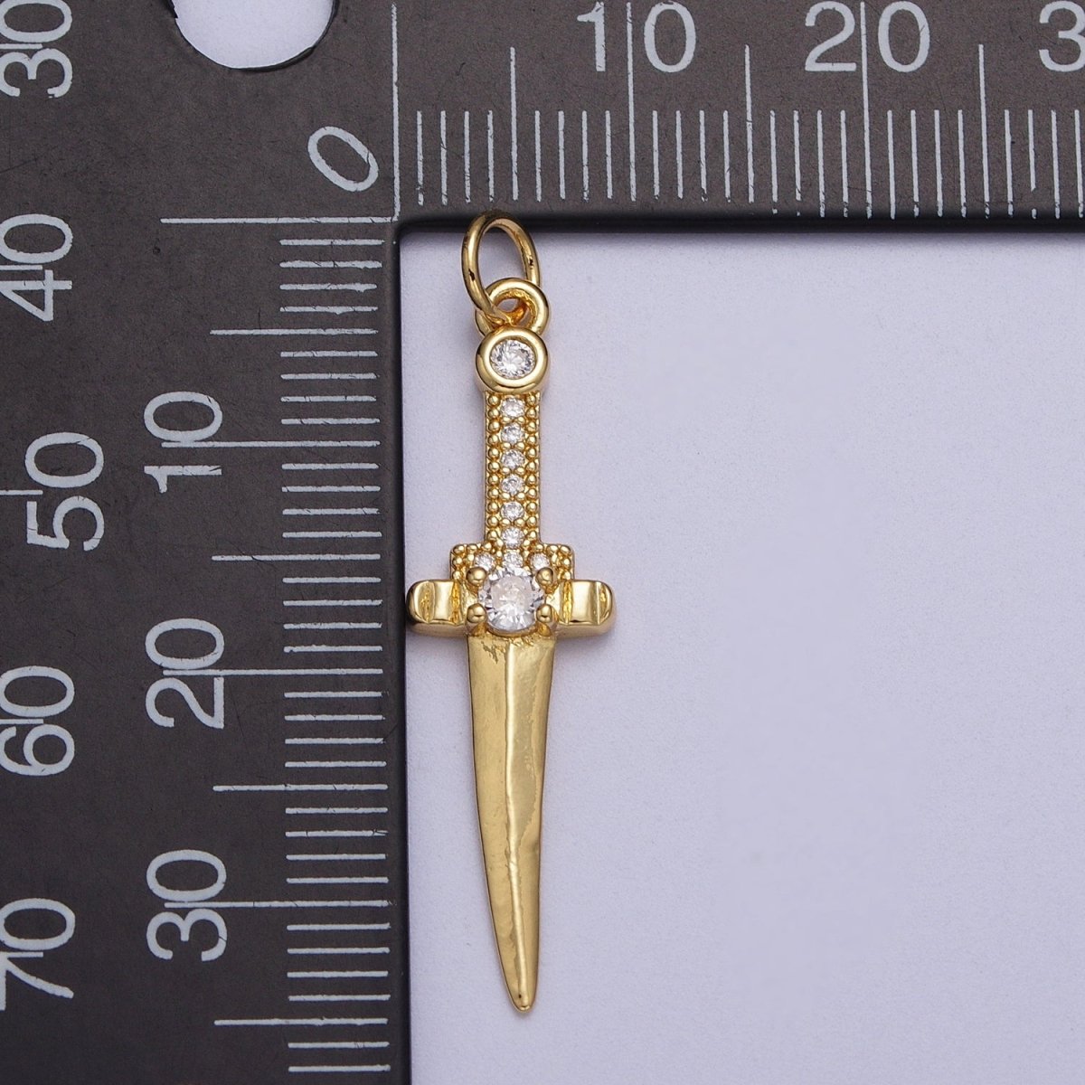 OS 24K Gold Filled Micro Paved CZ Blade Sword Dagger Weapon Charm | C-846 - DLUXCA