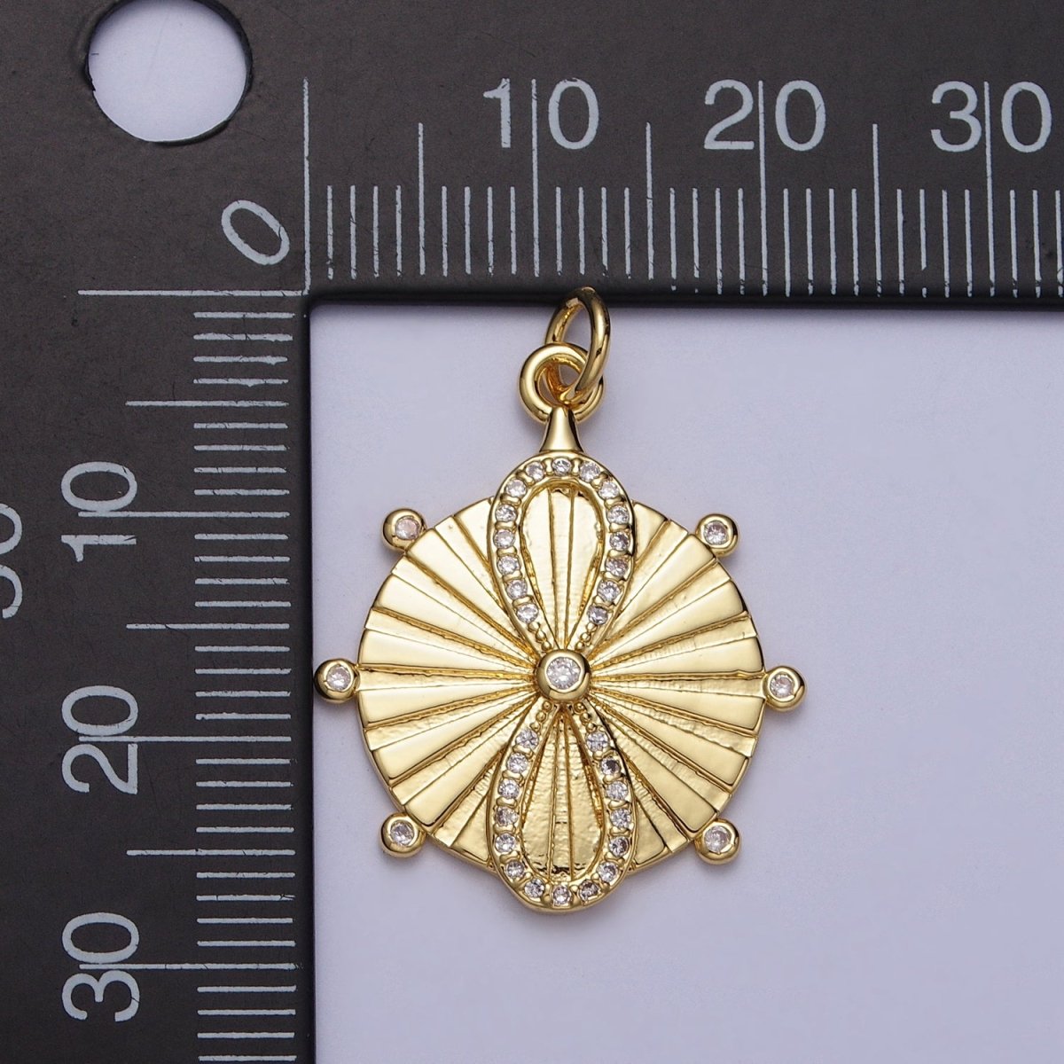 OS 24K Gold Filled Micro Paved CZ Infinity Sun Ray Round Medallion Charm Radiant Pendant E-444 - DLUXCA