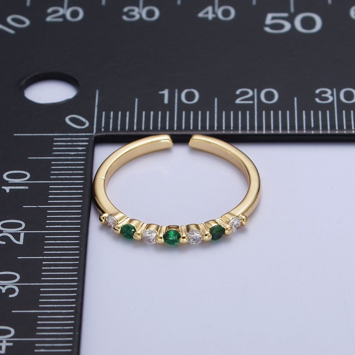 OS 24K Gold Filled Micro Paved Green Clear Cubic Zirconia Adjustable Gold Ring | X-581 - DLUXCA