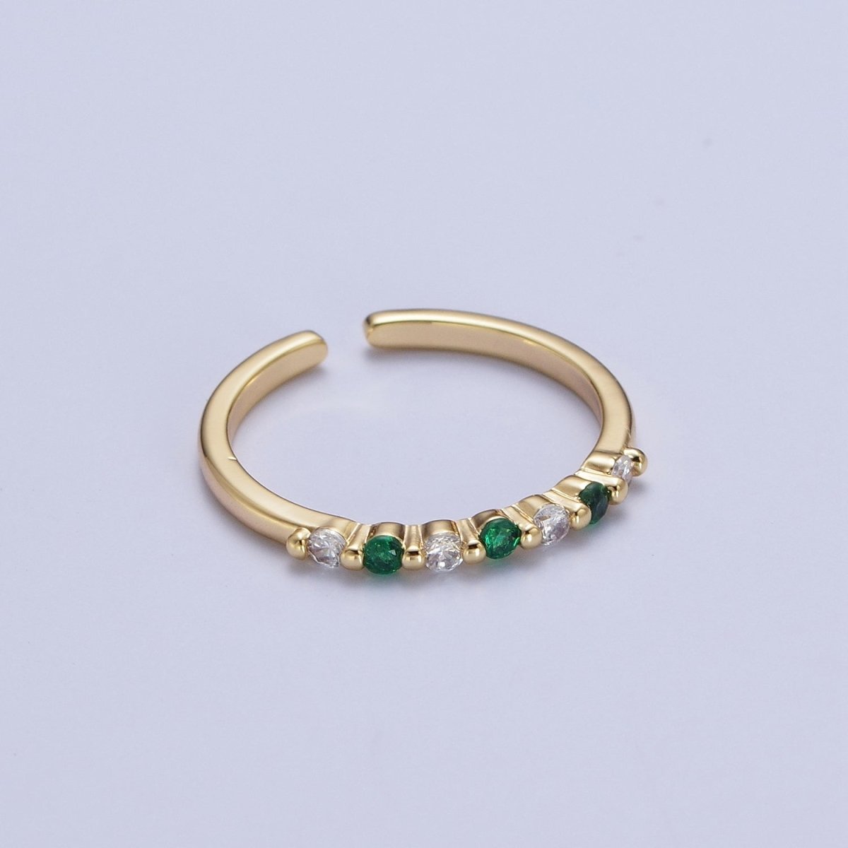 OS 24K Gold Filled Micro Paved Green Clear Cubic Zirconia Adjustable Gold Ring | X-581 - DLUXCA