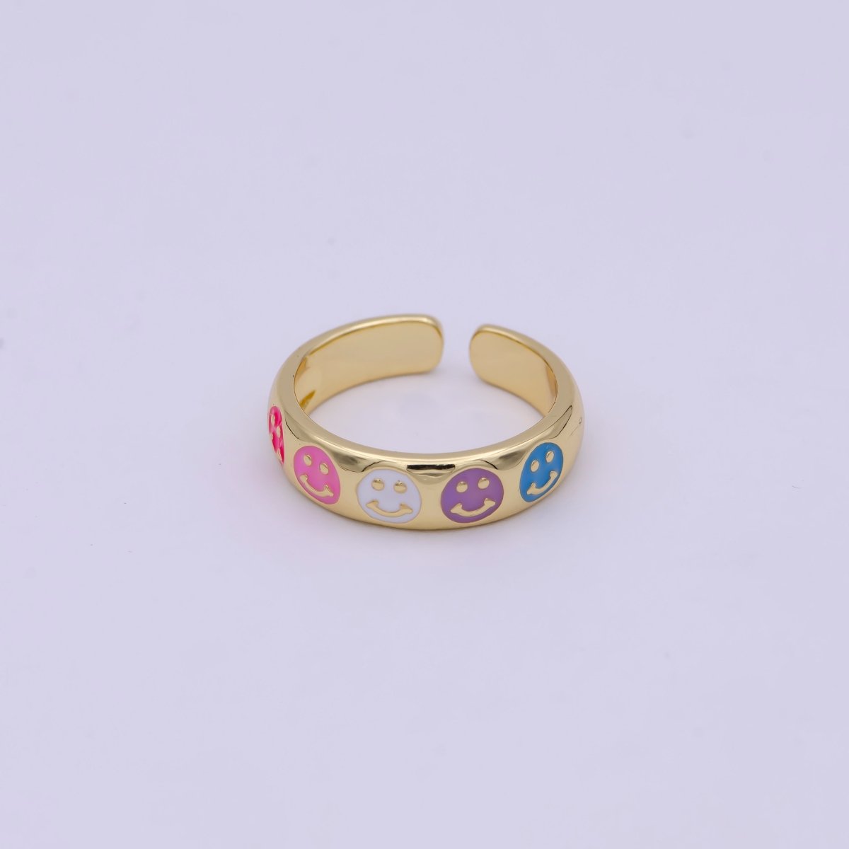 OS 24K Gold Filled Multicolor Enamel Smiley Face Adjustable Ring U-408 - DLUXCA