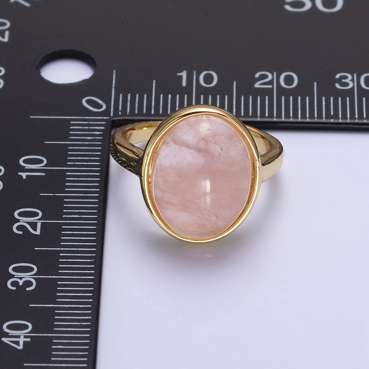 OS 24K Gold Filled Natural Gemstone Rose Quartz Round Healing Crystal Ring | O-006 - DLUXCA