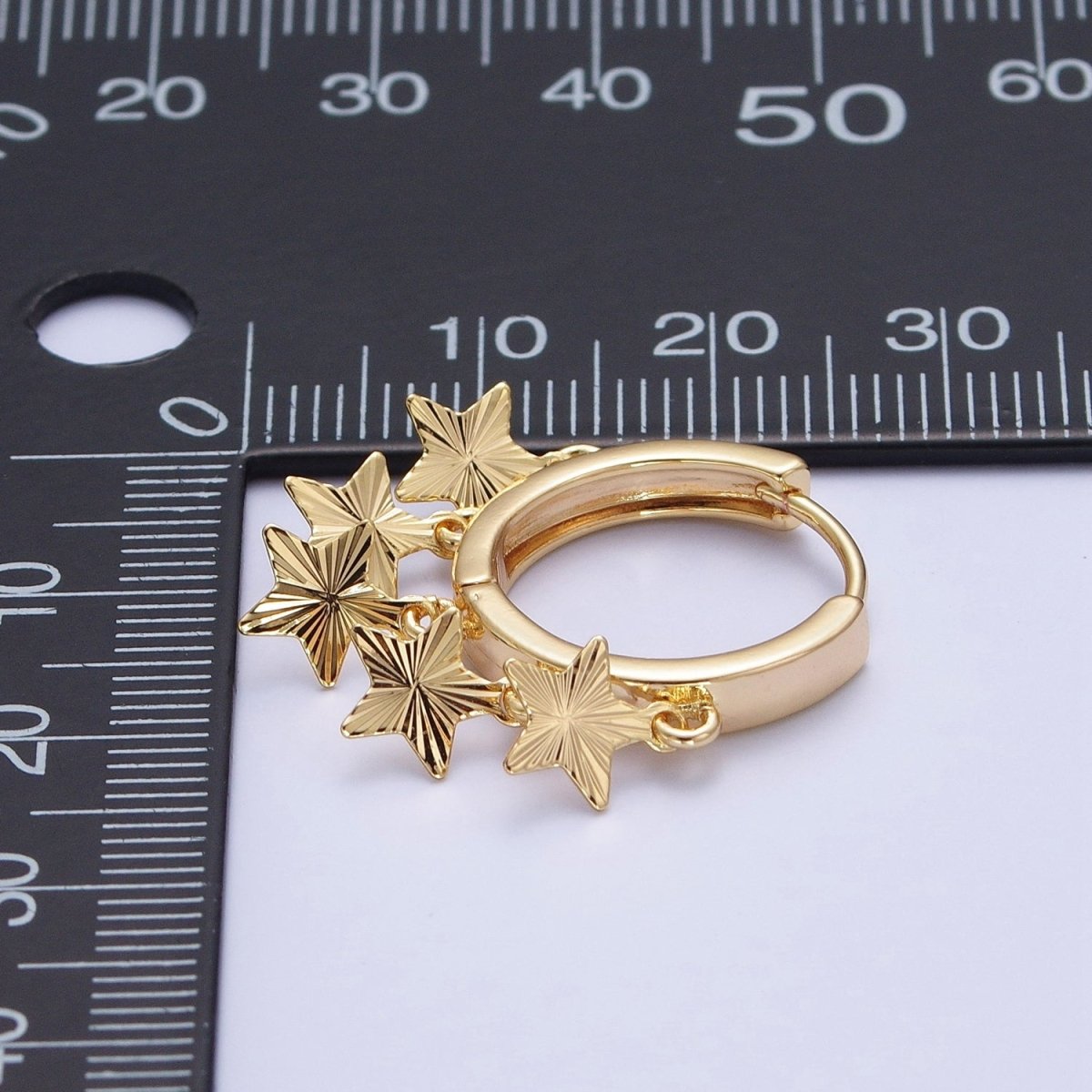 OS 24K Gold Filled Starburst Celestial Star Charm Dangle Drop Minimalist Huggie Hoop Earrings | T-179 - DLUXCA