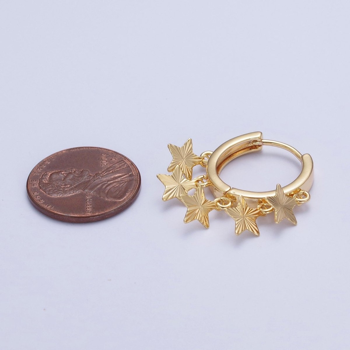 OS 24K Gold Filled Starburst Celestial Star Charm Dangle Drop Minimalist Huggie Hoop Earrings | T-179 - DLUXCA