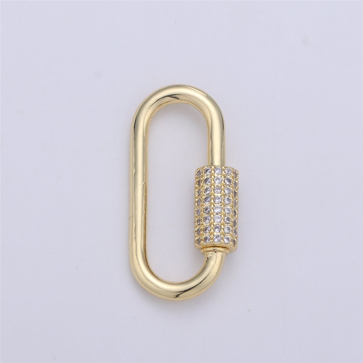 OS 24K Gold-Plated Paperclip Carabiner, Circular Screw Clasp with Pave Cubic Zirconia Rhinestones K-391 - DLUXCA
