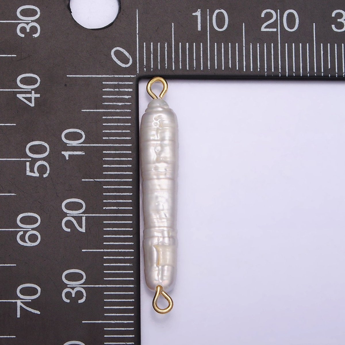 OS 32mm White Biwa Natural Freshwater Long Stick Pearl Connector P-1852 - DLUXCA