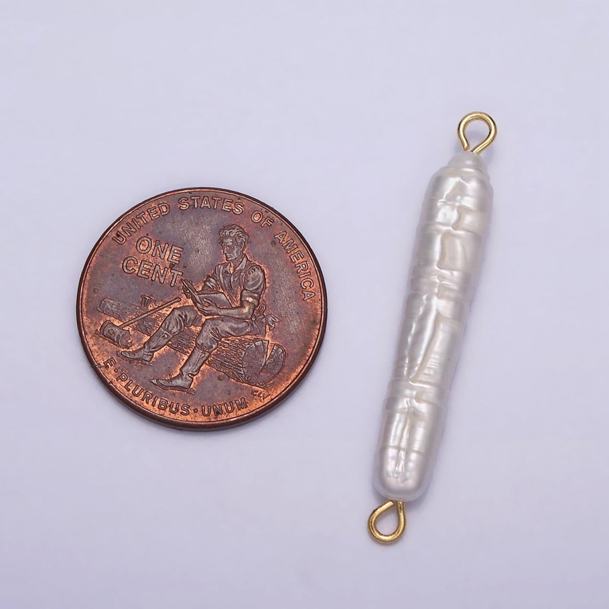 OS 32mm White Biwa Natural Freshwater Long Stick Pearl Connector P-1852 - DLUXCA