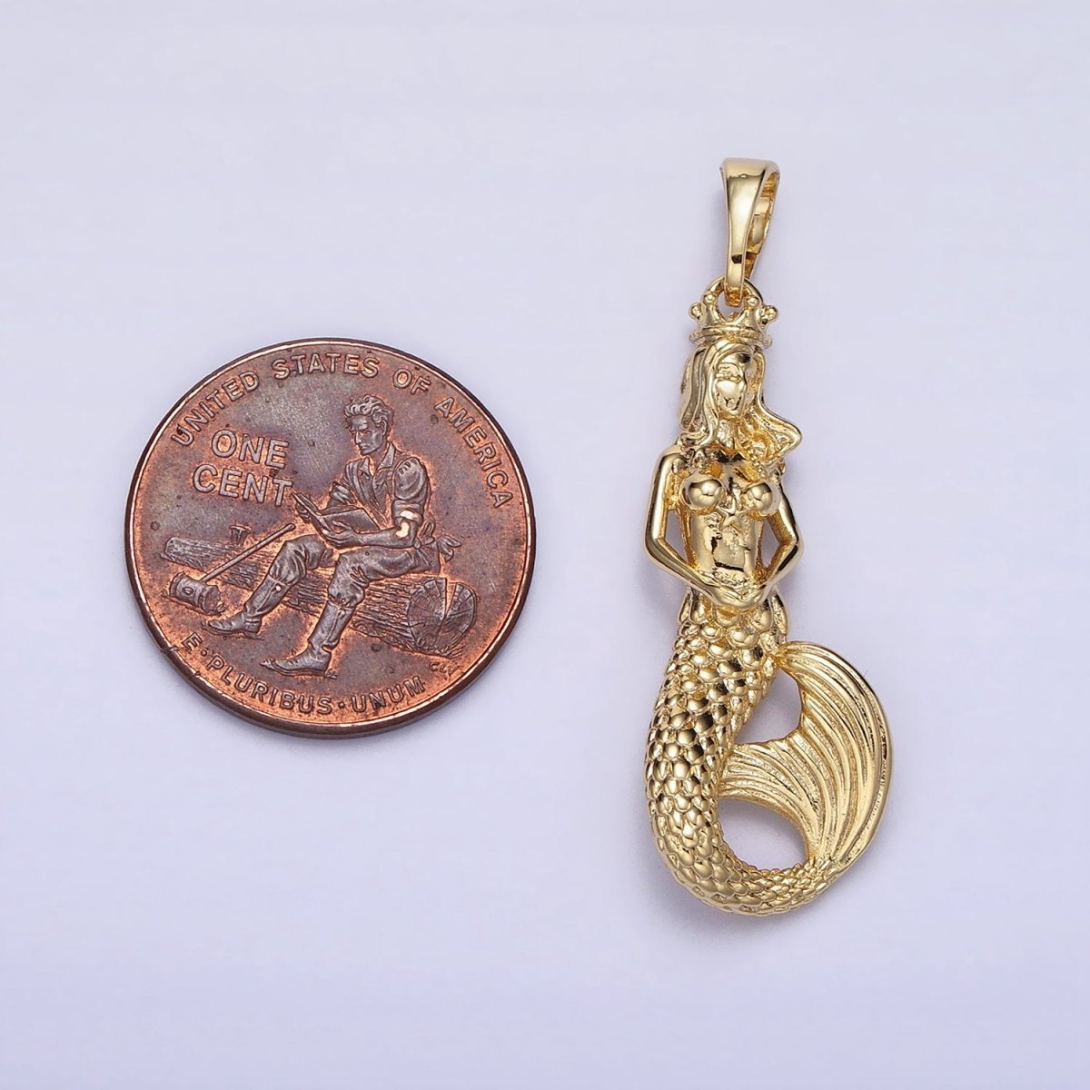 OS 3D 14k Gold Filled Mermaid Pendant, Gold Mermaid Charm Atlantis Goddess Under The Sea Princess Jewelry Inspired AA298 - DLUXCA