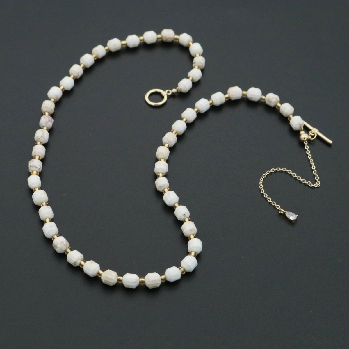 OS 5.5mm White Howlite Natural Gemstone Bead 16.5 Inch Choker Necklace w. Toggle Clasps | WA-254 Clearance Pricing - DLUXCA