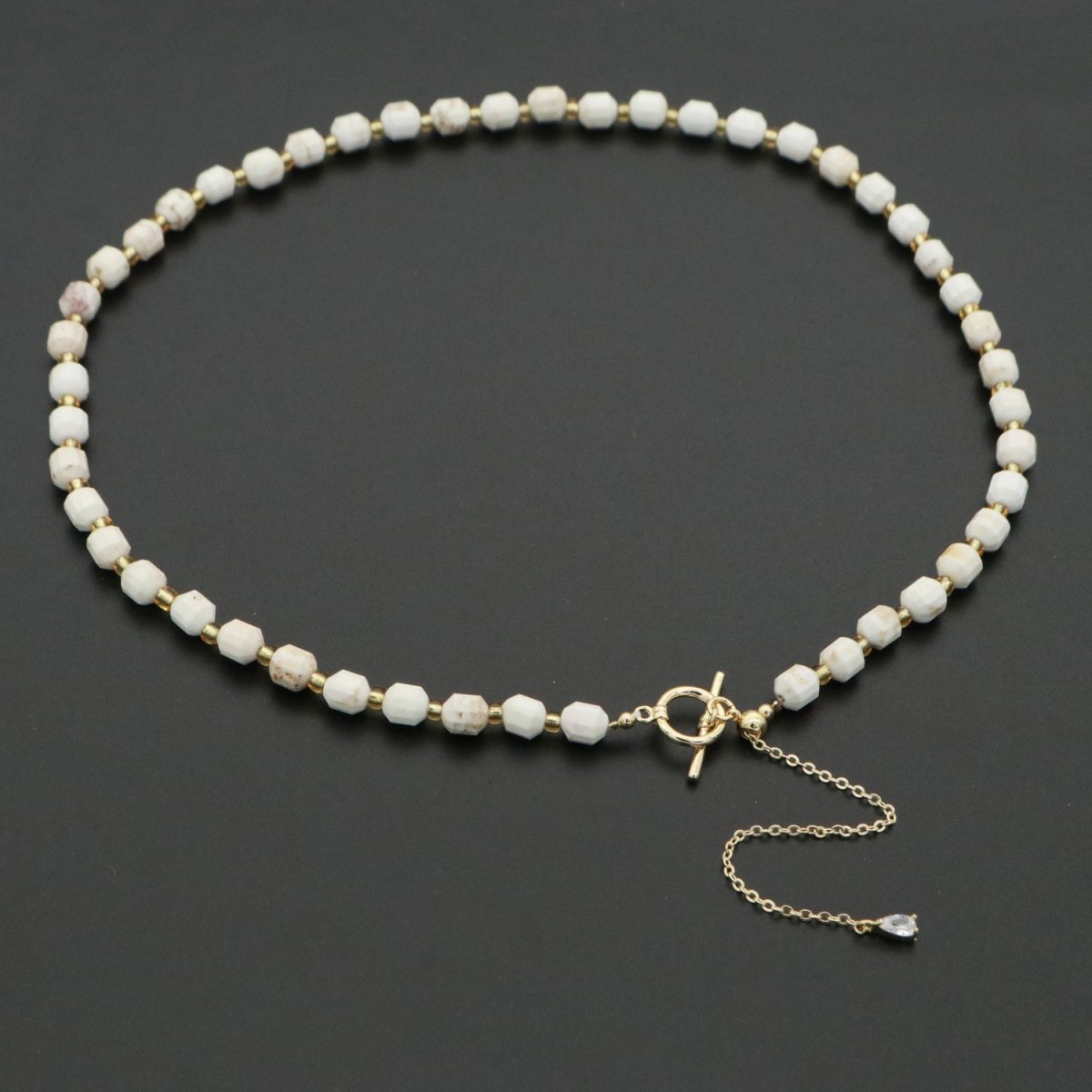 OS 5.5mm White Howlite Natural Gemstone Bead 16.5 Inch Choker Necklace w. Toggle Clasps | WA-254 Clearance Pricing - DLUXCA