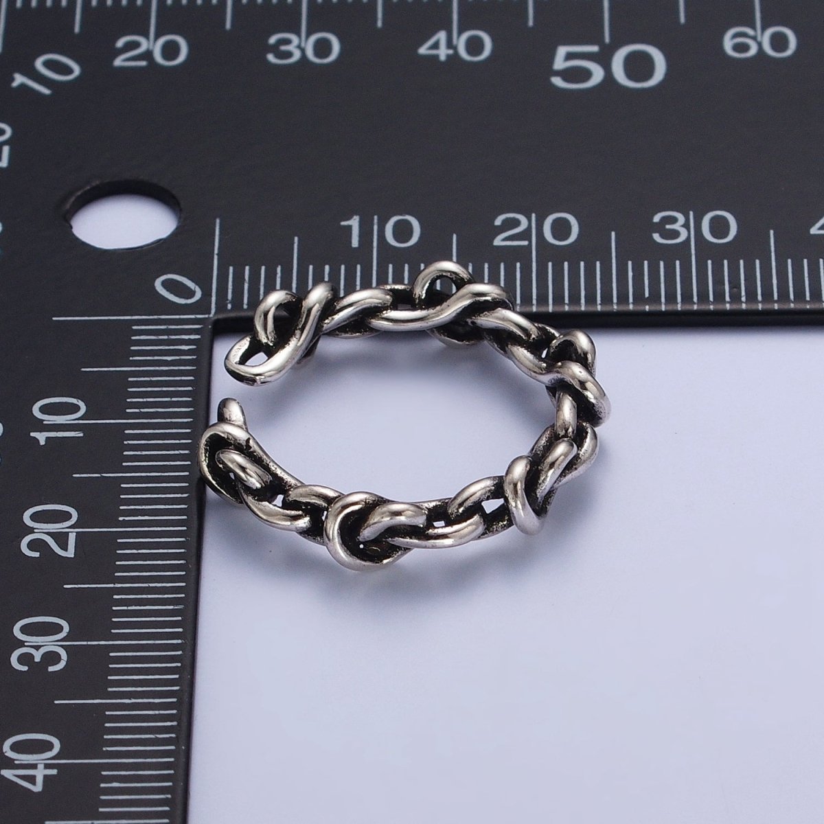 OS Antique Silver Nature Vine Rope Chain Link Adjustable Silver Ring | X-578 - DLUXCA