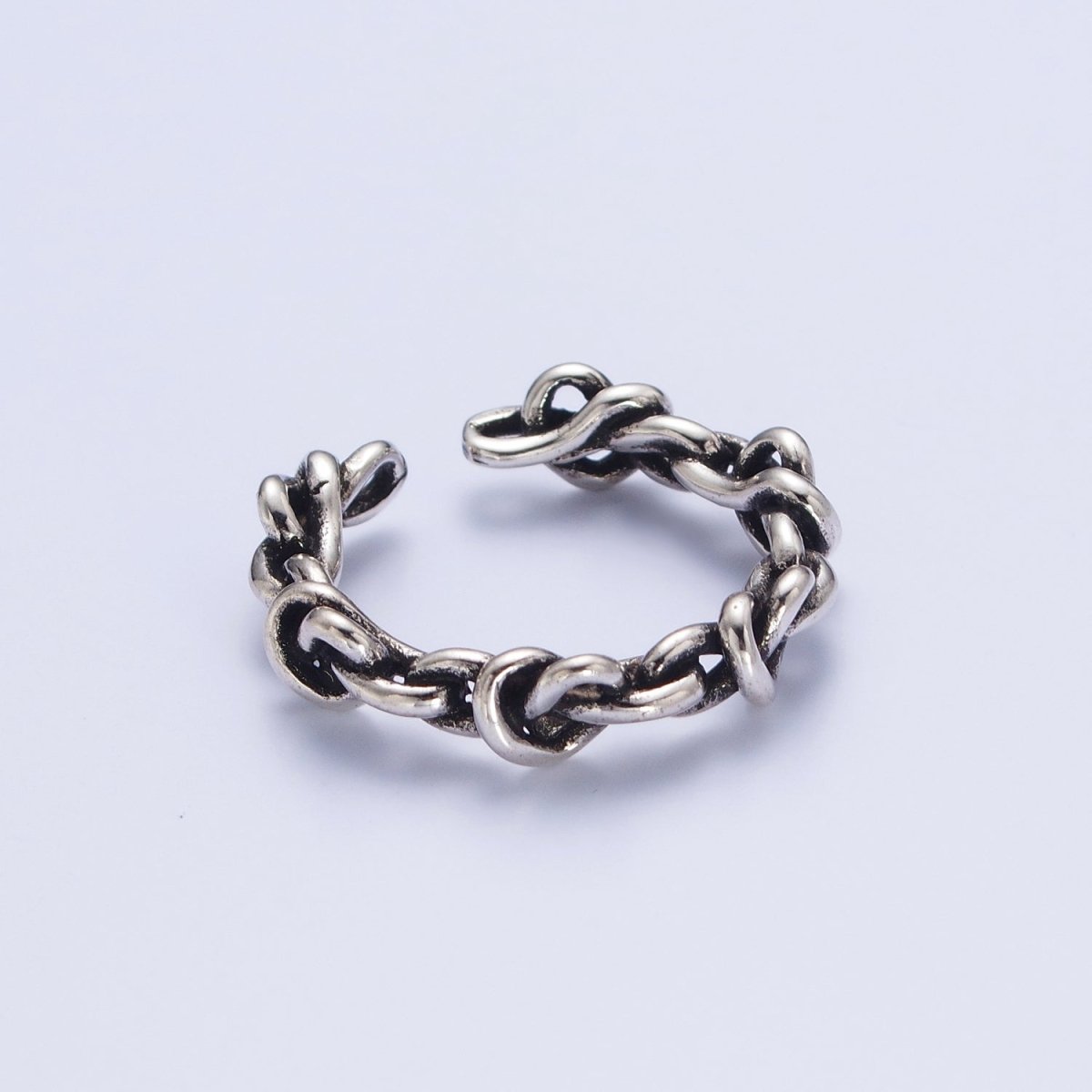 OS Antique Silver Nature Vine Rope Chain Link Adjustable Silver Ring | X-578 - DLUXCA
