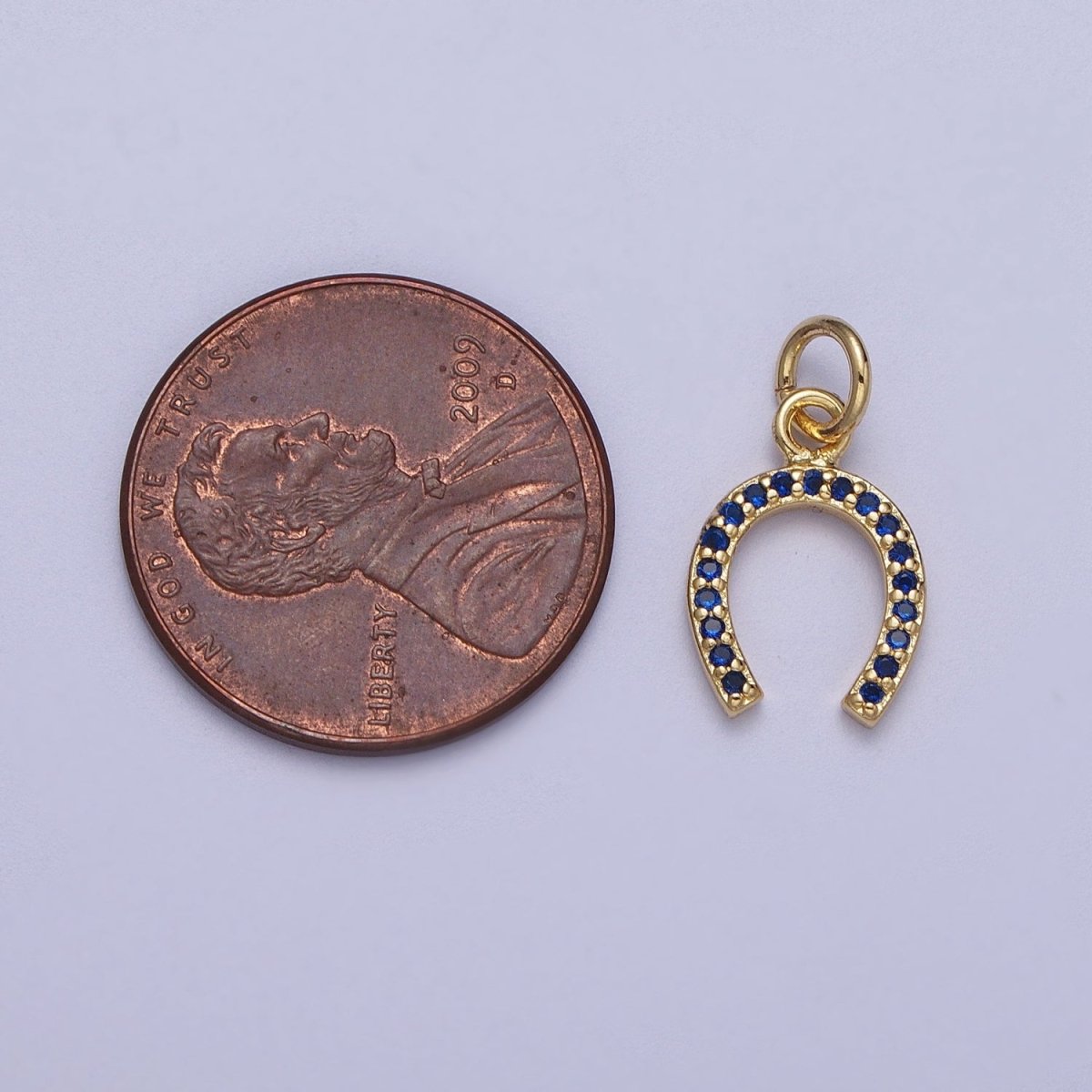 OS Blue Micro Paved CZ Lucky Horseshoe Add-On Charm | A300 - DLUXCA