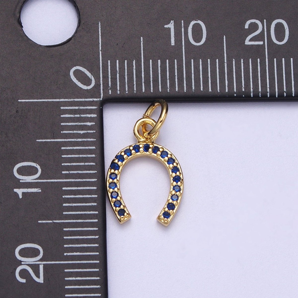 OS Blue Micro Paved CZ Lucky Horseshoe Add-On Charm | A300 - DLUXCA