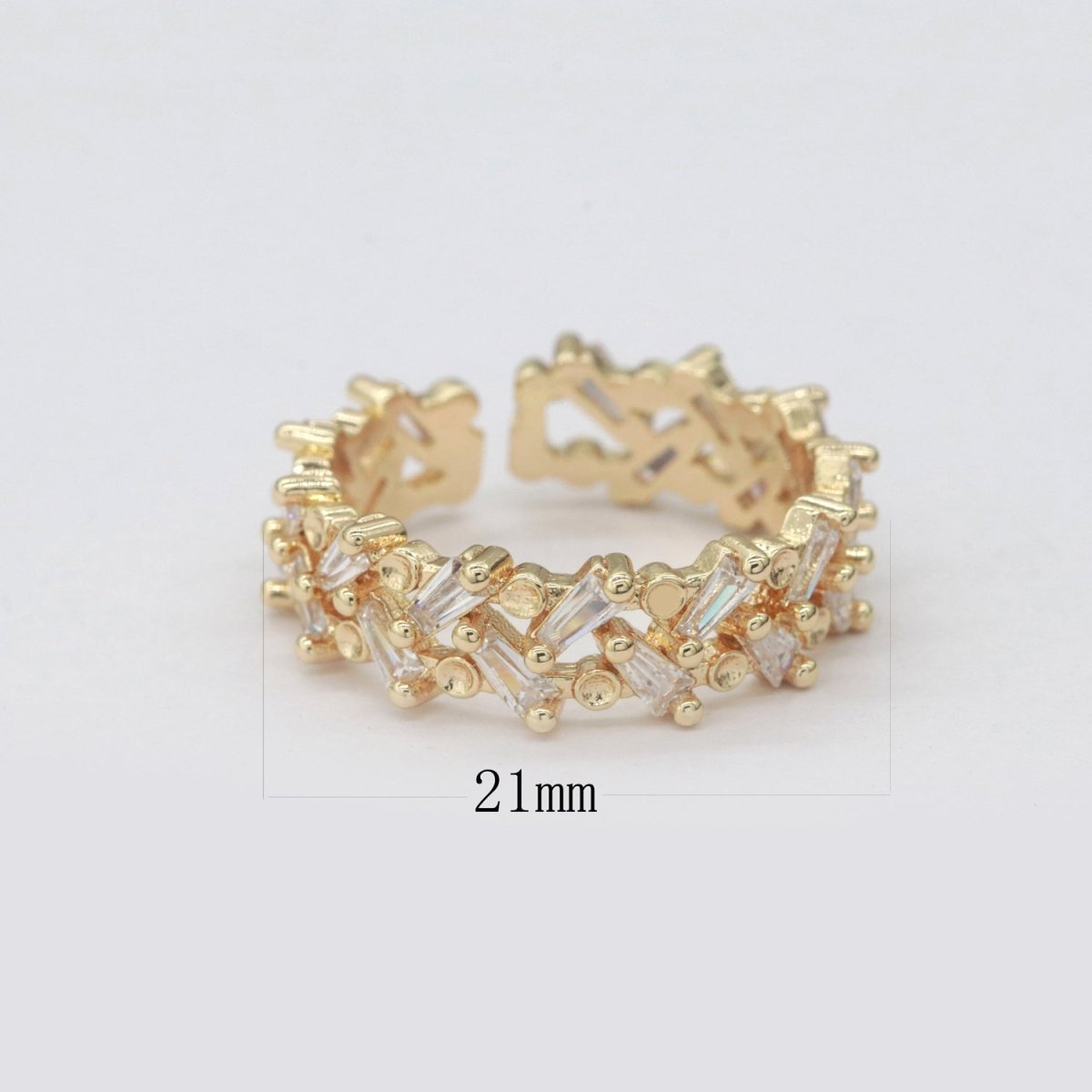 OS Chunky Gold Ring Baguette Cz Open Ring for Statement Stackable O-874 - DLUXCA