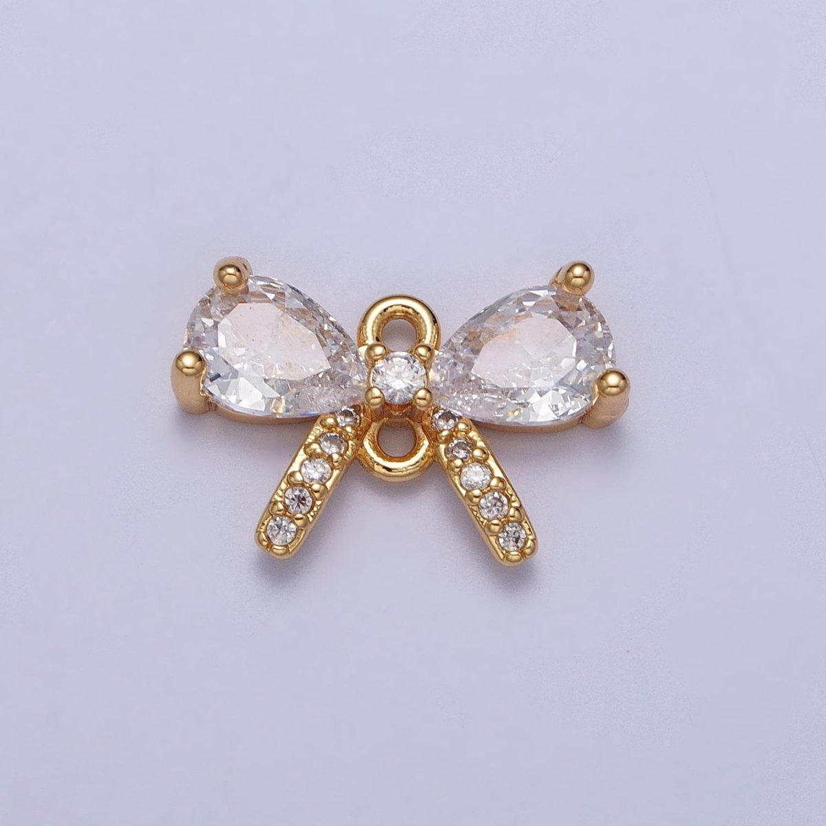 OS Clear Teardrop Micro Paved CZ Ribbon Gold Connector | Y-709 - DLUXCA