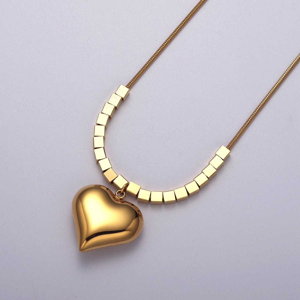 OS Clearance Pricing BLOWOUT Gold Heart Necklace Puff Heart Pendant Waterproof Chain Tarnish Free Pendant Stainless Steel WA-916 - DLUXCA