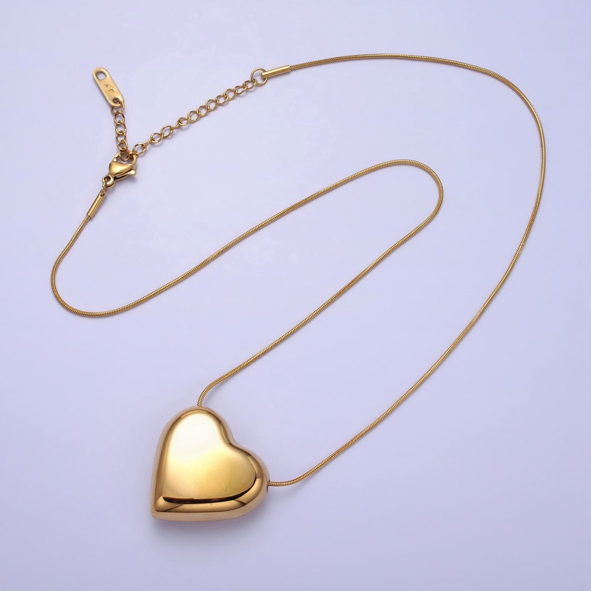 OS Clearance Pricing BLOWOUT Stainless Steel Gold Valentine Heart Slider Bead Omega 16 Inch Choker Chain Necklace | WA-1631 - DLUXCA