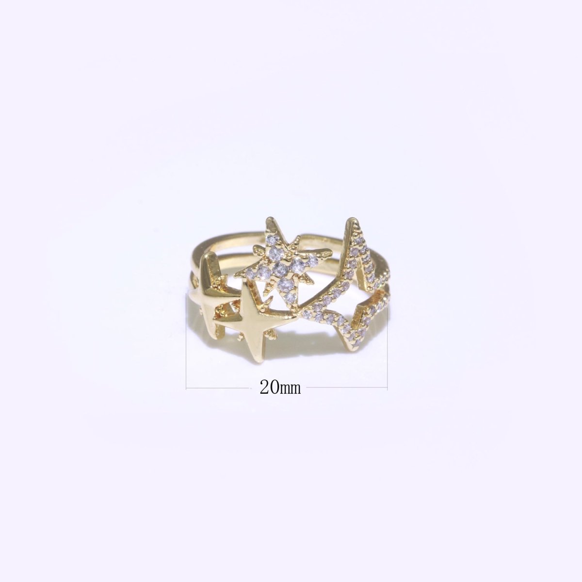 OS Cubic Star Ring Adjustable Gold Open Cz Ring O-492 - DLUXCA