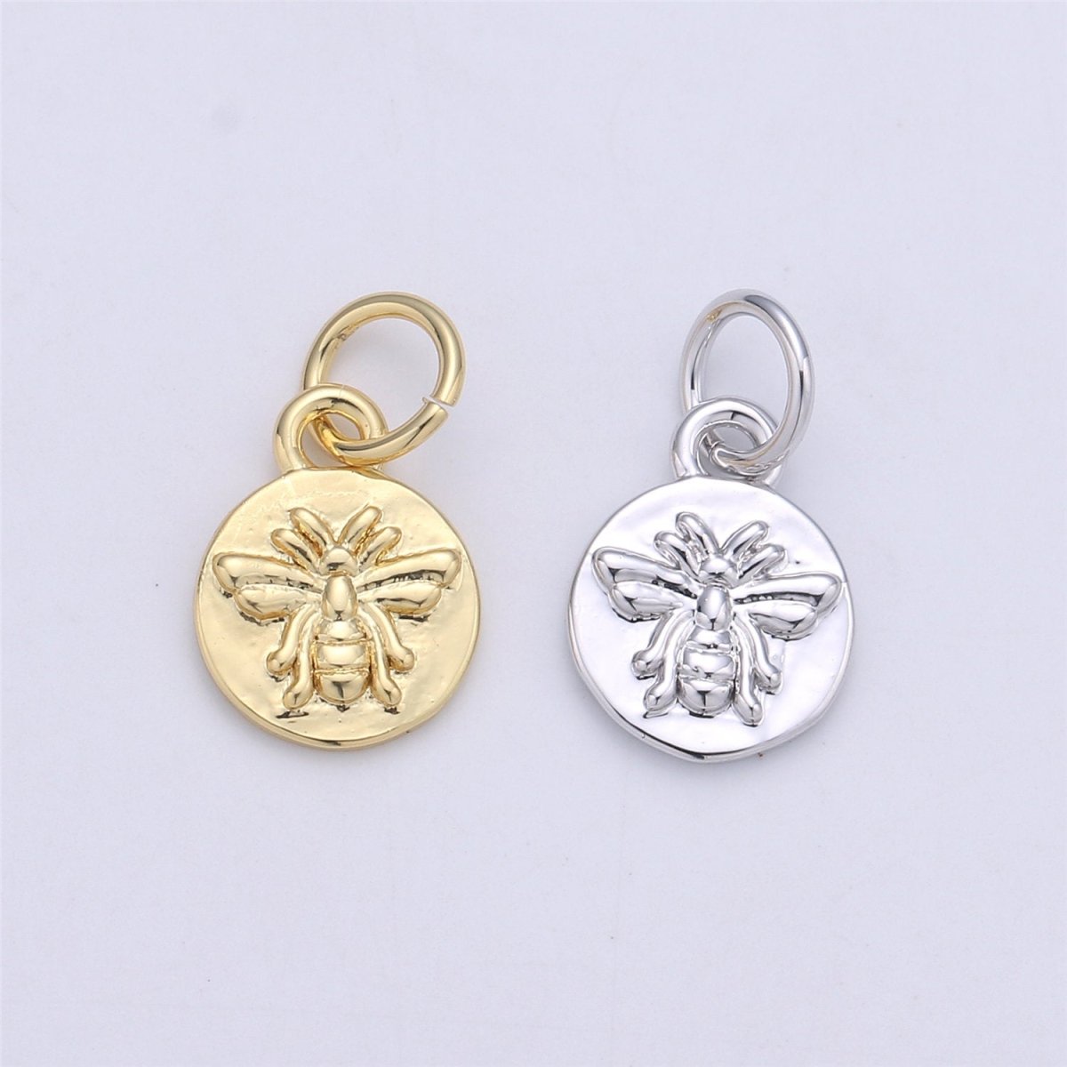 OS Dainty 18K Gold Filled Bee Charm Bumblebee, Honeybee, Queen Bee, Coin Disc Charm, Tiny Charm, Gold Charm Bracelet Earring Necklace Charm, C-349 - DLUXCA