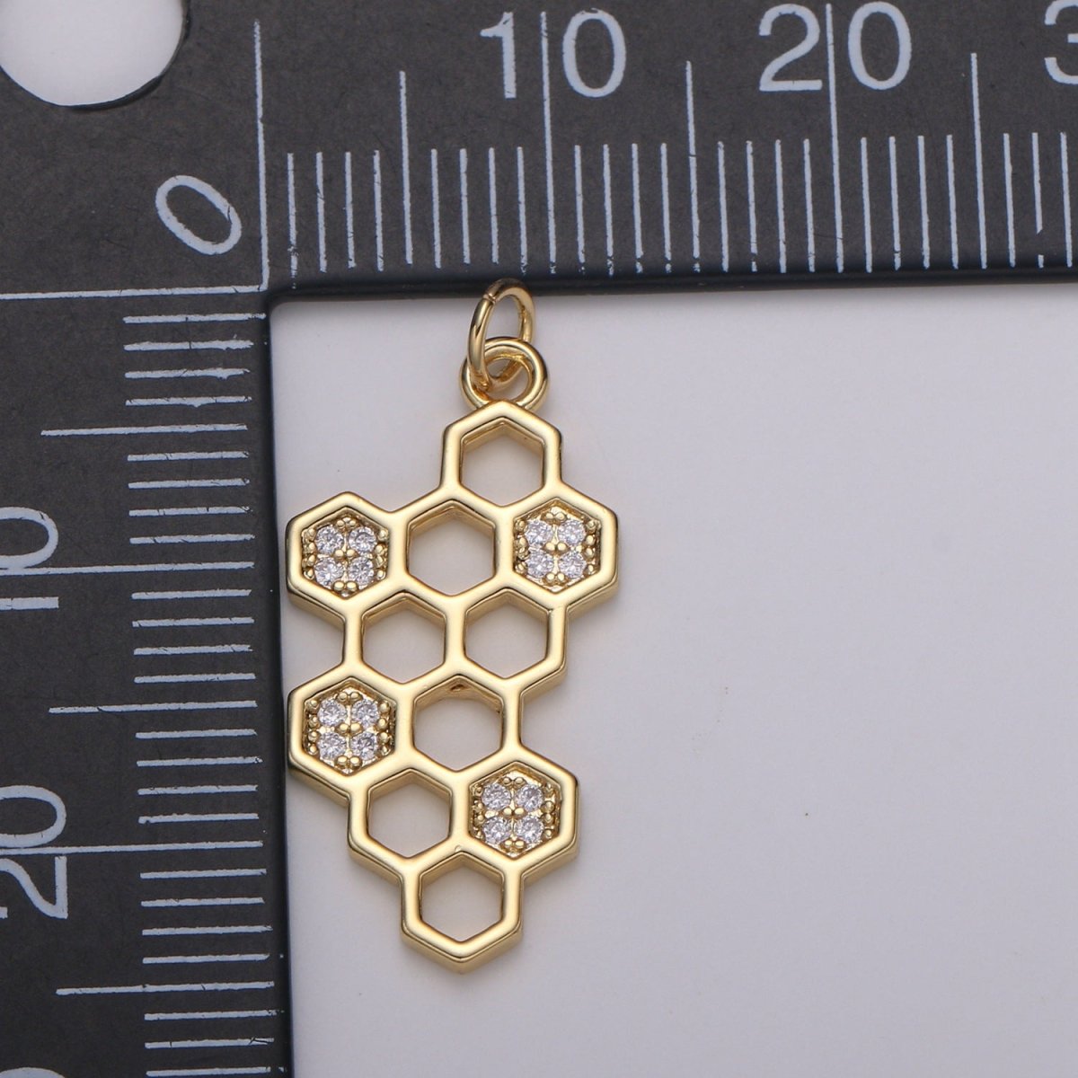 OS Dainty 18K Gold Filled Crystal Honeycomb Charm E-194 - DLUXCA