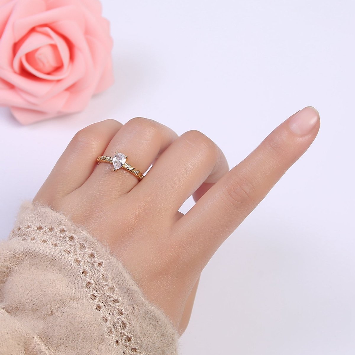 OS Dainty and Minimalist Teardrop CZ Ring , Teardrop ring Gold Filled dainty ring, CZ stones ring, dainty ring, stackable ring, thin ring U-505 - DLUXCA