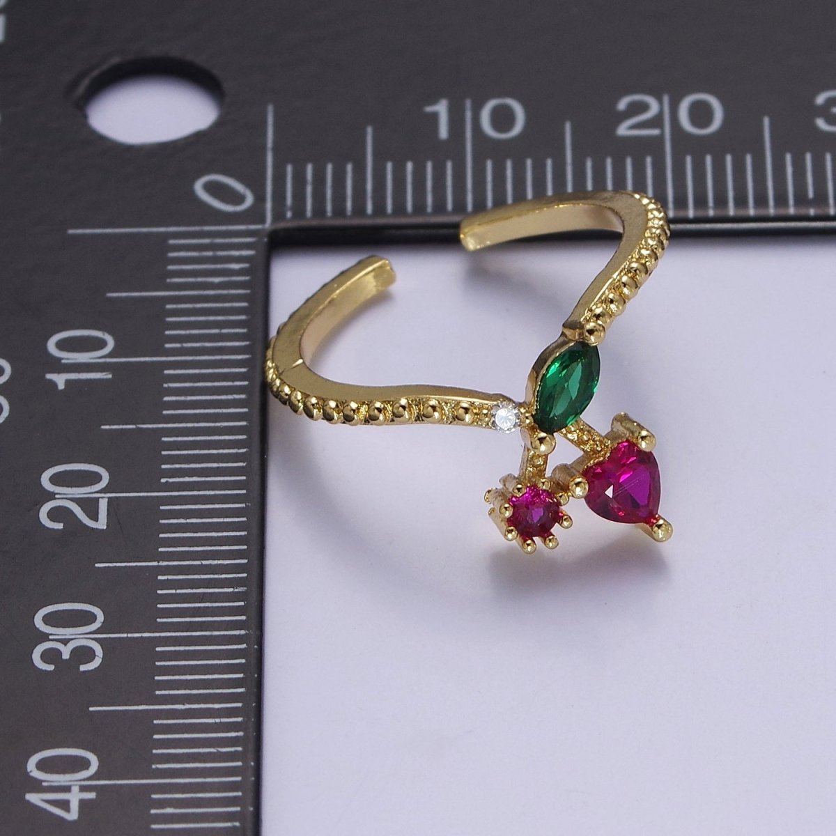 OS Dainty Cherry Ring Open Adjustable Fruit Jewelry O-2189 - DLUXCA