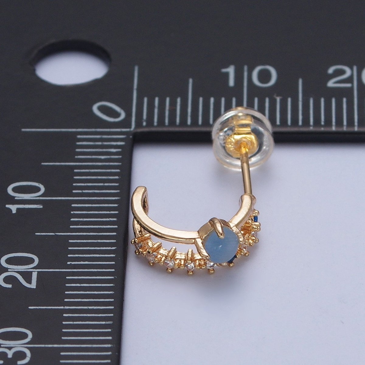OS Dainty Double Band 24K Gold Filled Micro Pave Blue Clear Cubic Zirconia Stud Earrings P-401 - DLUXCA