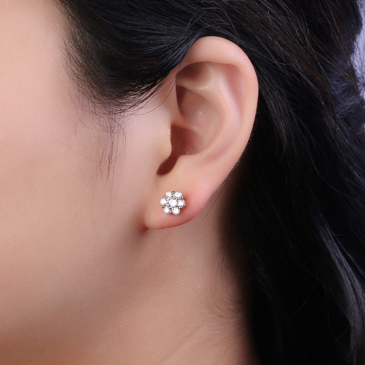 OS Dainty Flower Earring Cartilage Stud Earring, Tragus Stud, Perfect Gift Idea, Minimalist Earring, Dainty CZ Flower Stud T-342 - DLUXCA