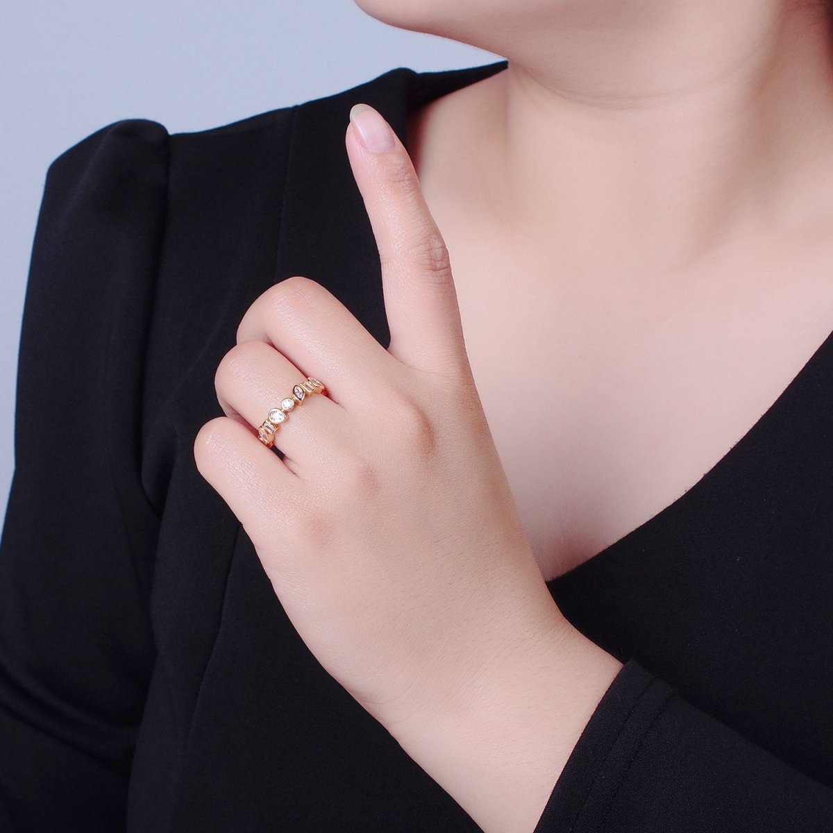 OS Dainty Gold Ring, Delicate Minimalist Ring, Geometric Ring Stackable Ring O-2253 - DLUXCA