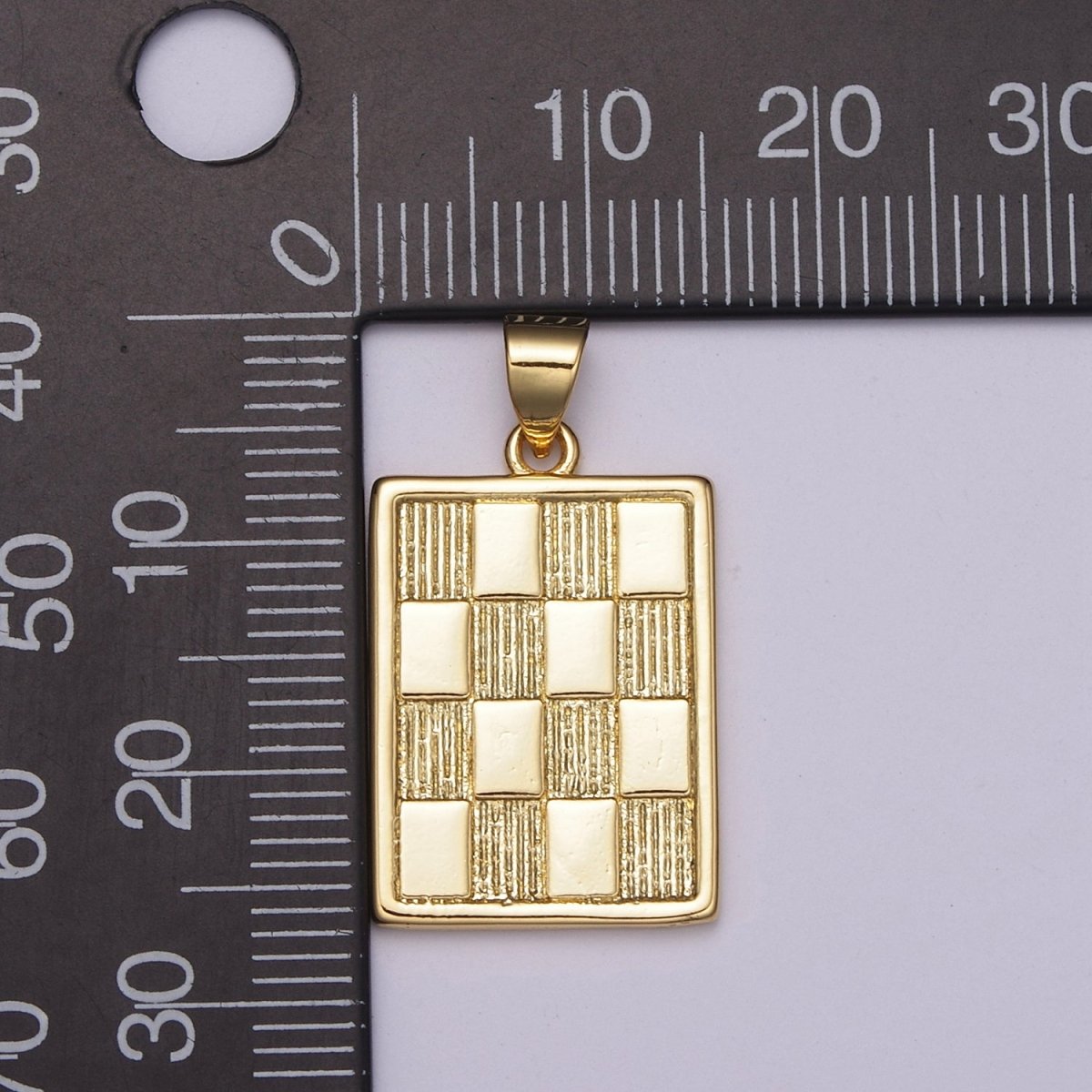 OS Dainty Gold Square Medallion Charm Checker Board Pendant for Men Women Unisex Jewelry Making N-518 - DLUXCA