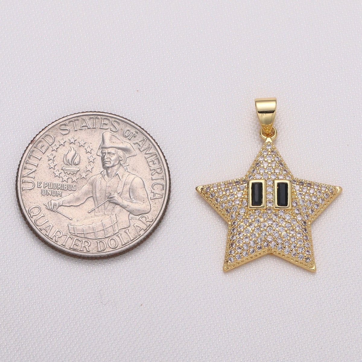 OS Dainty Golden Star with Black Crystal Eye Charm CZ Gold Plated Sky Nature Object Micro Pave Charm Pendant H-447 - DLUXCA