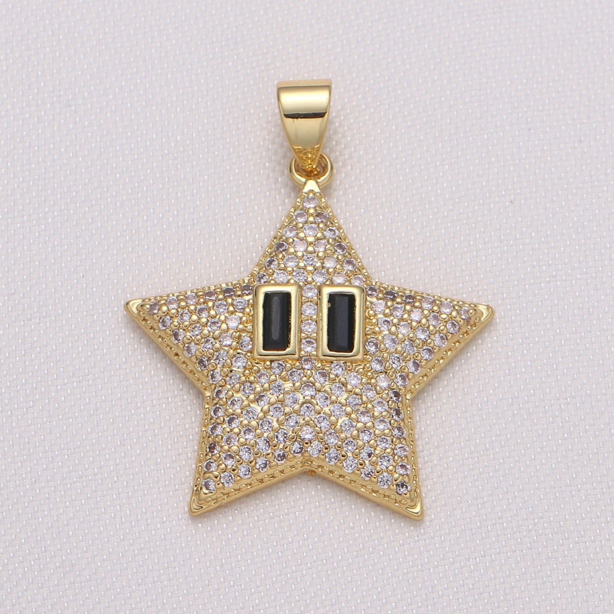 OS Dainty Golden Star with Black Crystal Eye Charm CZ Gold Plated Sky Nature Object Micro Pave Charm Pendant H-447 - DLUXCA