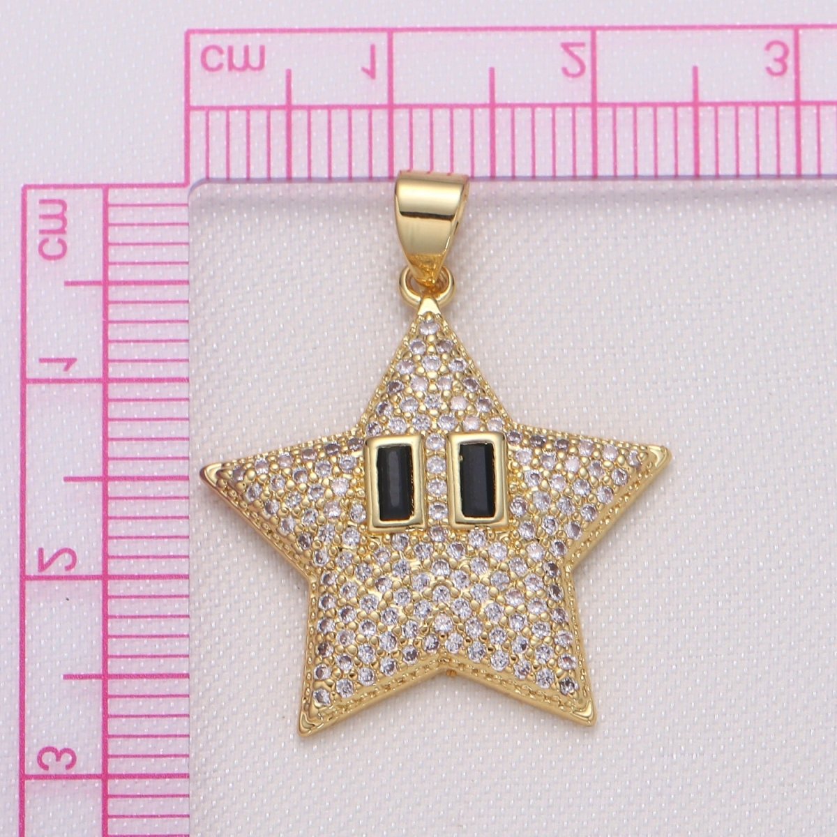 OS Dainty Golden Star with Black Crystal Eye Charm CZ Gold Plated Sky Nature Object Micro Pave Charm Pendant H-447 - DLUXCA