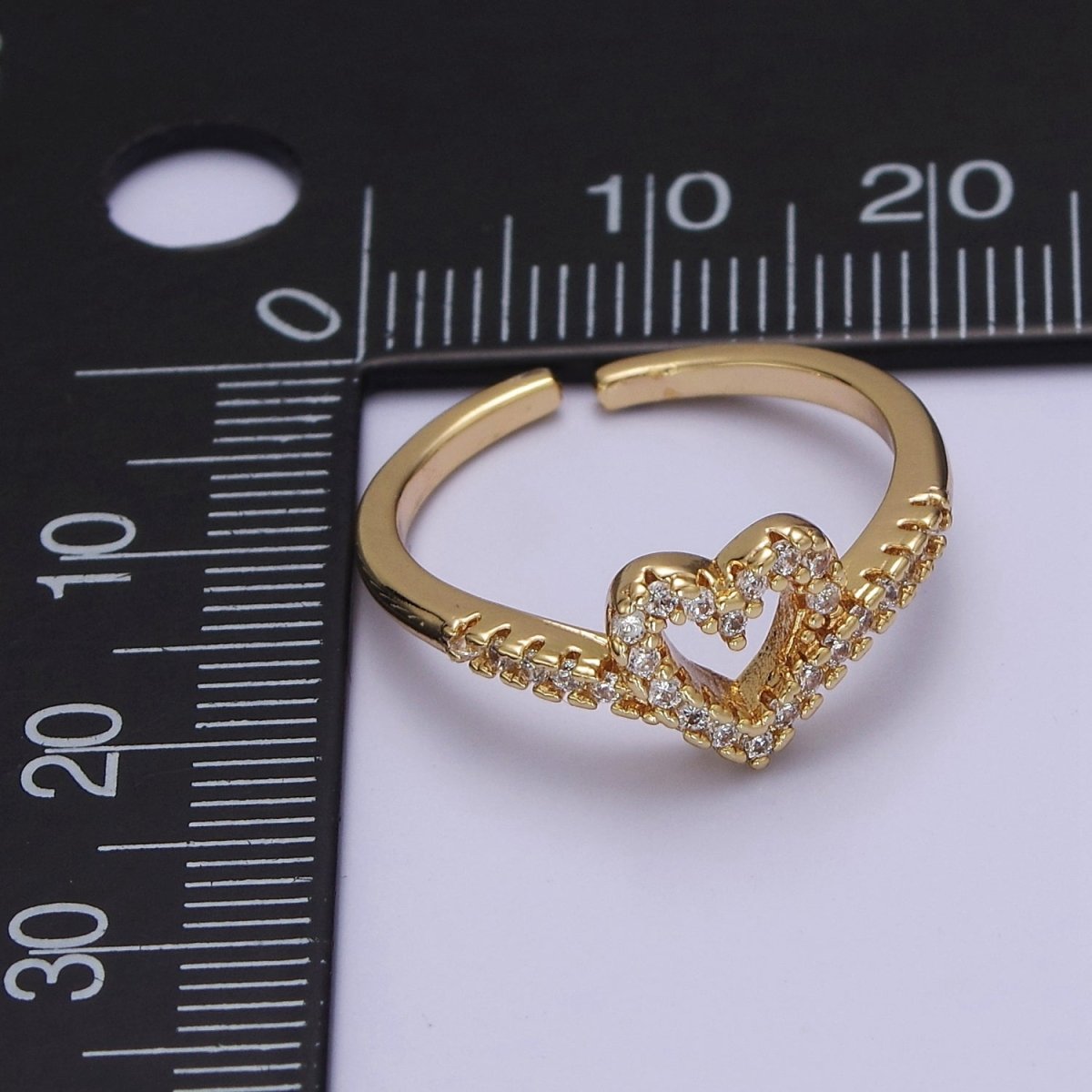 OS Dainty Heart Ring Open Adjustable Gold Filled V Band Ring with CZ Stone For Minimalist Jewelry O-2072 - DLUXCA