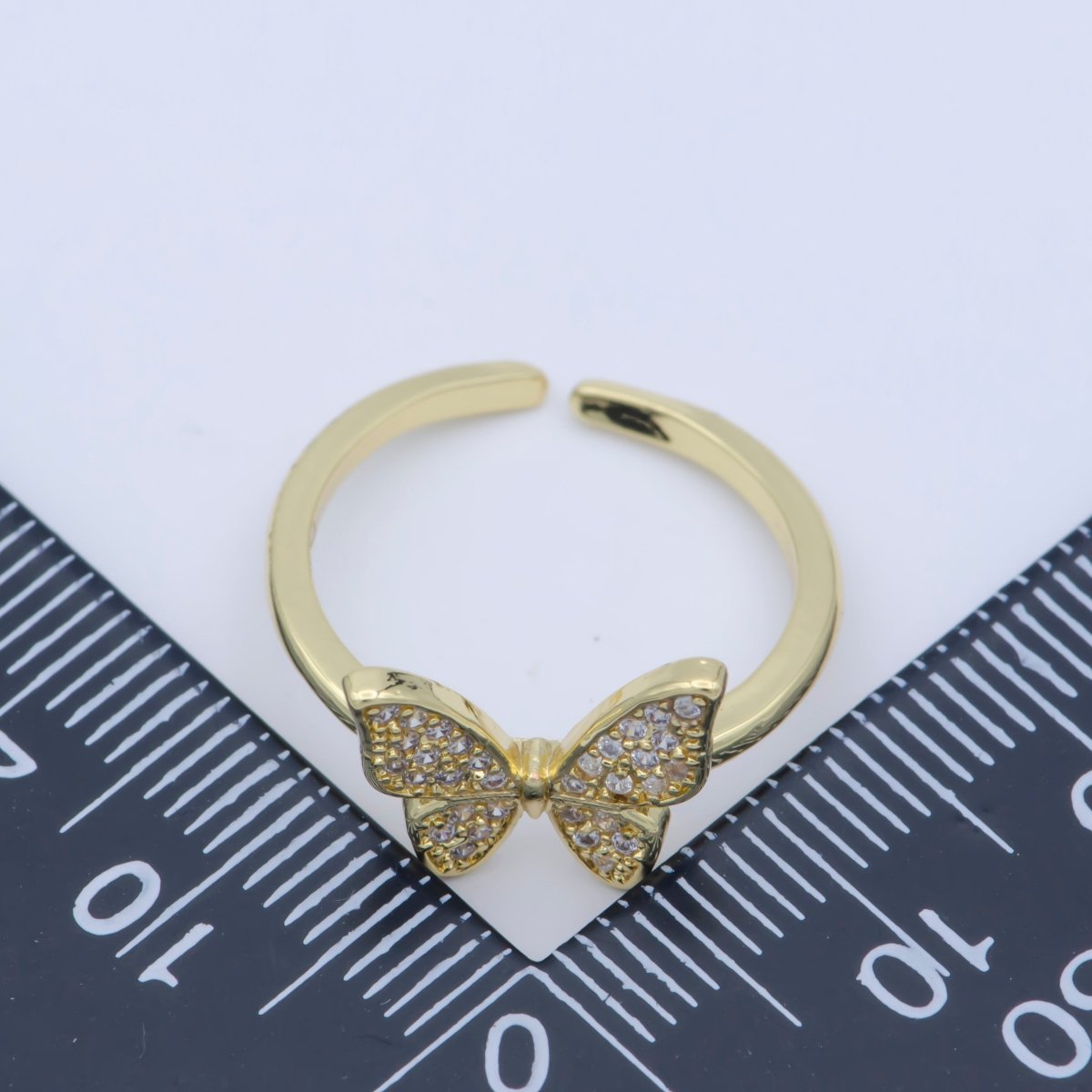 OS Dainty Monarch Ring Minimalist Butterfly Ring Gold Filled Open Adjustable O-485 - DLUXCA