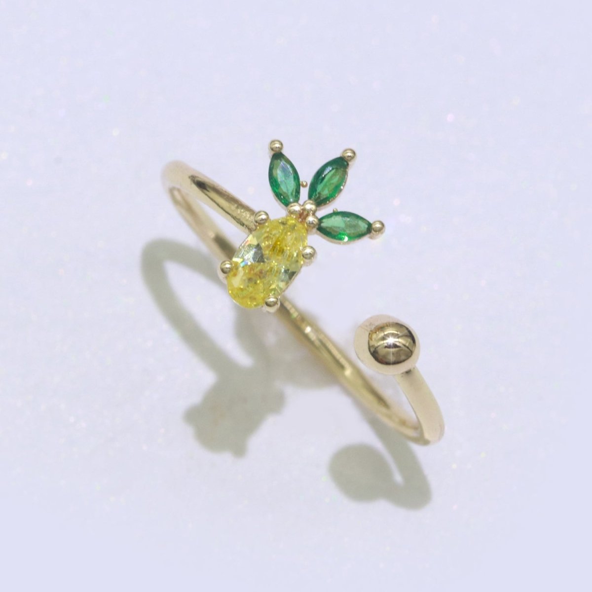 OS Dainty Pineapple ring, Gold Mini Fruit Ring, Dainty Stackable Rings, Open Adjustable Ring Crystal Tropical Fruits Ring O-452 - DLUXCA