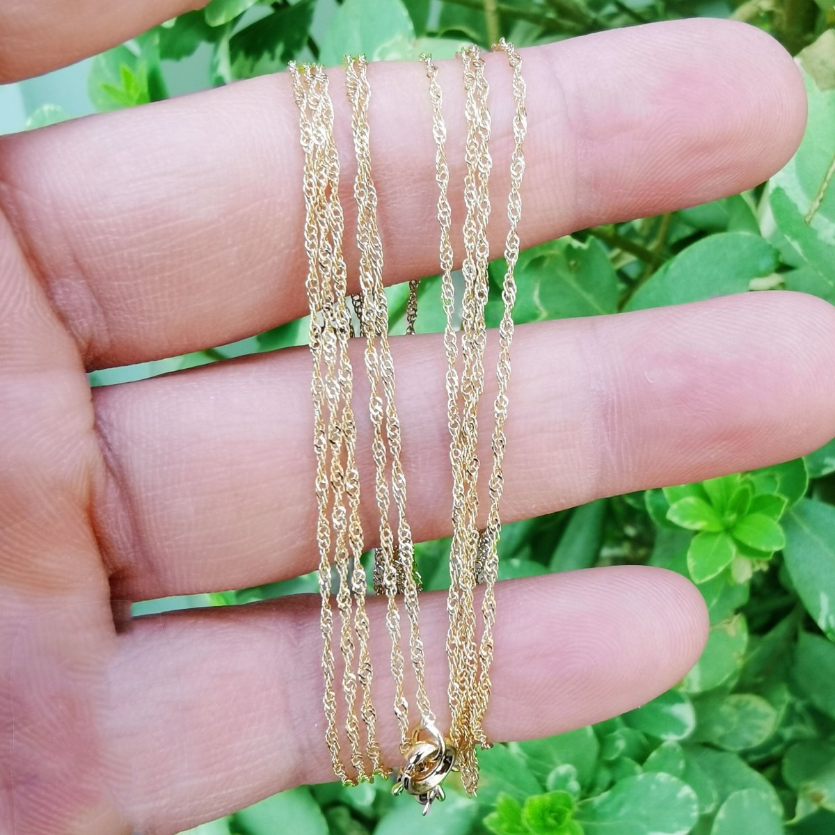 OS Dainty Singapore Chain Gold Twist Chain Necklace -Finished Twist Link Chain Layering Necklace 1.2mm 17.5 inch ready to wear with Charm, 14K Gold Filled Singapore | WA-774 Clearance Pricing - DLUXCA