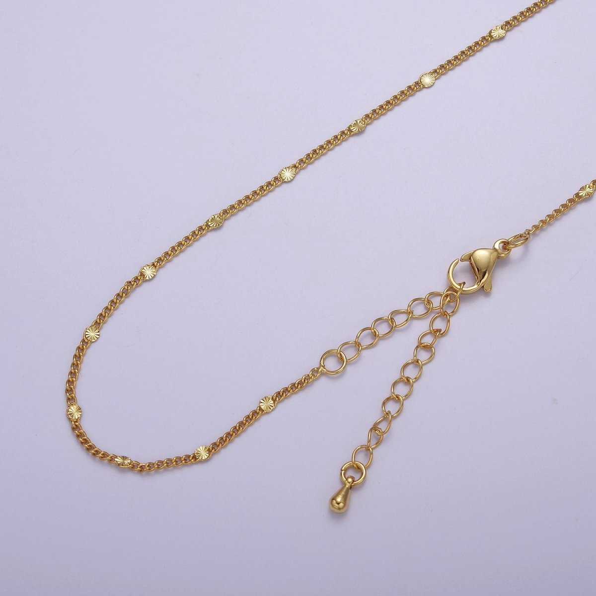 OS Dainty Sunburst Curb Chain Necklace ∙ 14K Gold Filled Necklace Curb Link Chain 18 inch + 2.5 inch extender Ready to Wear | WA-937 Clearance Pricing - DLUXCA