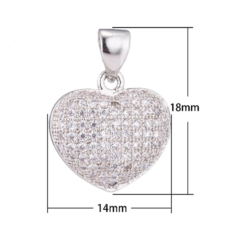 OS DEL-Clearance! White Gold Heart Love Pave Cubic Zirconia Crystal Pendant for DIY Necklace H-787 - DLUXCA