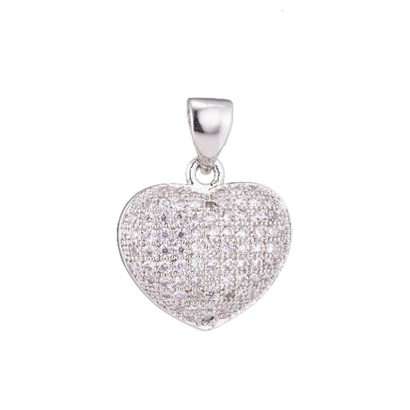 OS DEL-Clearance! White Gold Heart Love Pave Cubic Zirconia Crystal Pendant for DIY Necklace H-787 - DLUXCA