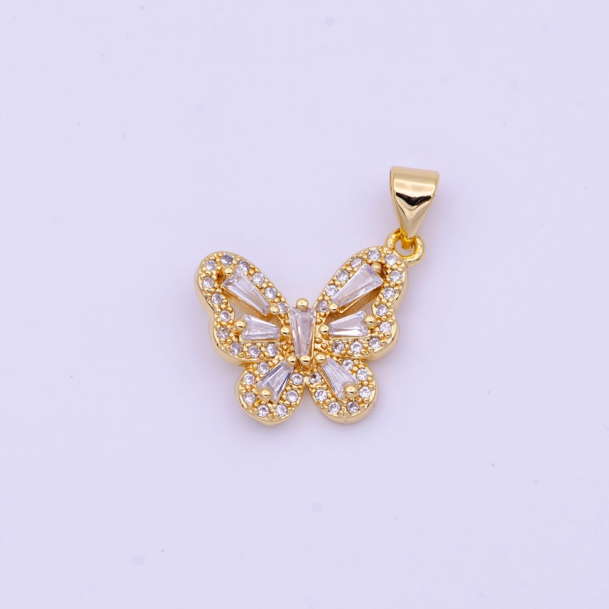 OS DEL- OS 20mm Micro Paved Mariposa Butterfly Baguette CZ Gold Pendant H-690 - DLUXCA