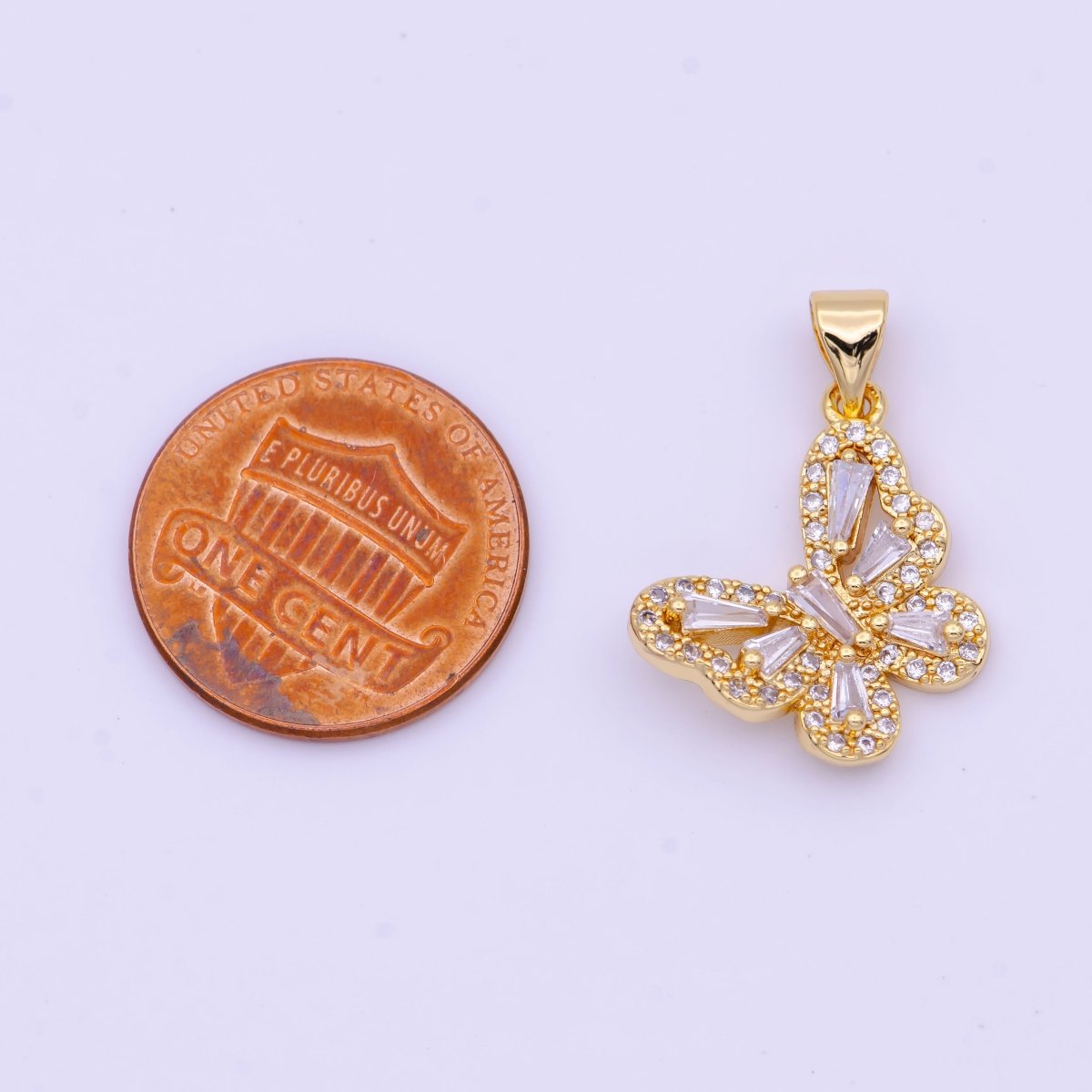 OS DEL- OS 20mm Micro Paved Mariposa Butterfly Baguette CZ Gold Pendant H-690 - DLUXCA