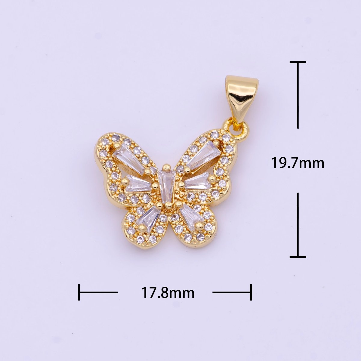 OS DEL- OS 20mm Micro Paved Mariposa Butterfly Baguette CZ Gold Pendant H-690 - DLUXCA