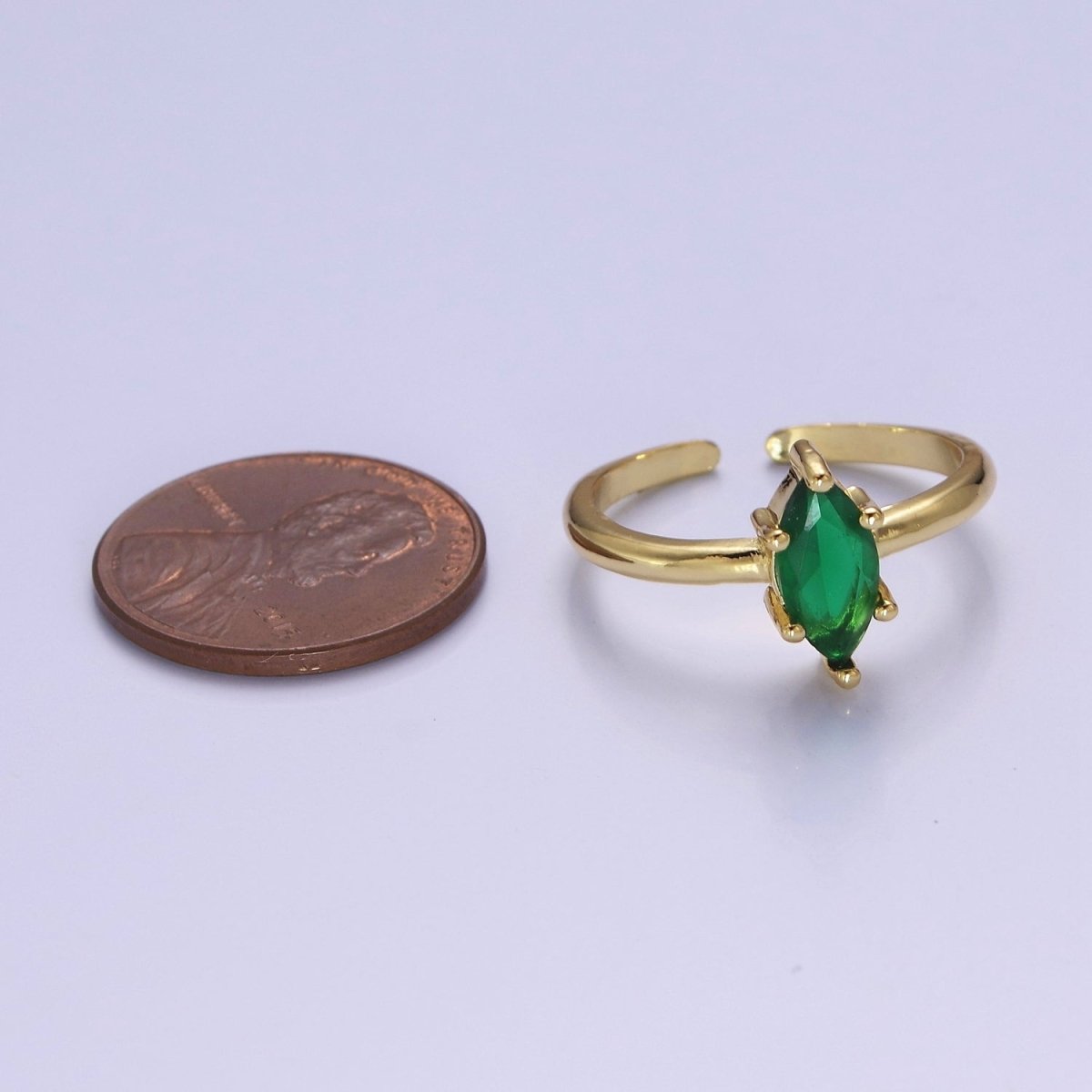 OS Emerald Marquise Ring, May Birthstone, Dainty Gold Emerald Ring Open Adjustable O-2185 - DLUXCA