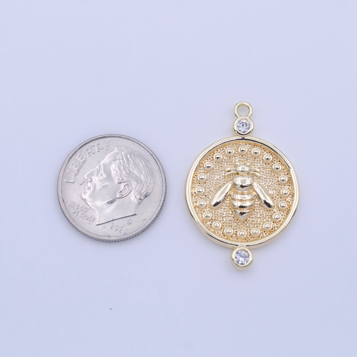 OS Gold Bumble Queen Bee Round Textured CZ Charm | C-772 - DLUXCA